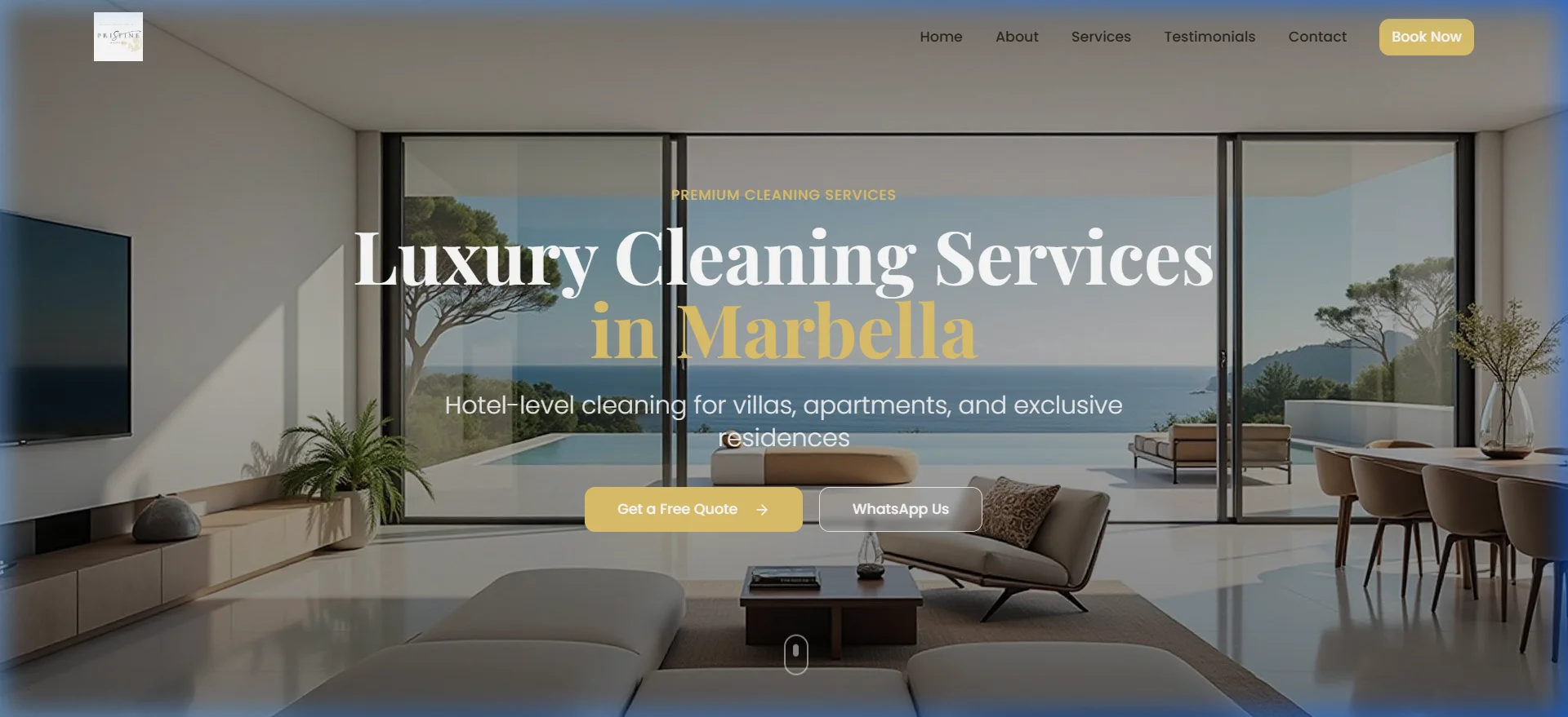 Démo interactive Pristine Luxury Cleaning - Luxury Villa & Residence Care développée par TY Dev