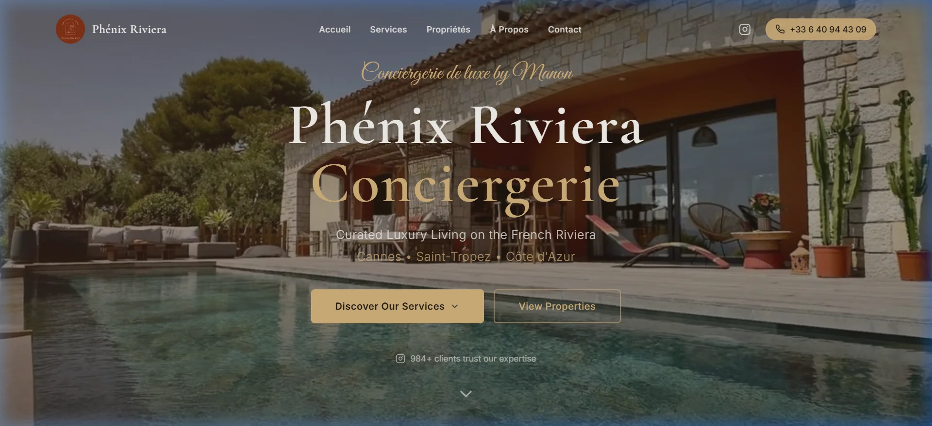 Démo interactive Phénix Riviera Conciergerie - Luxury Concierge & VIP Services développée par TY Dev